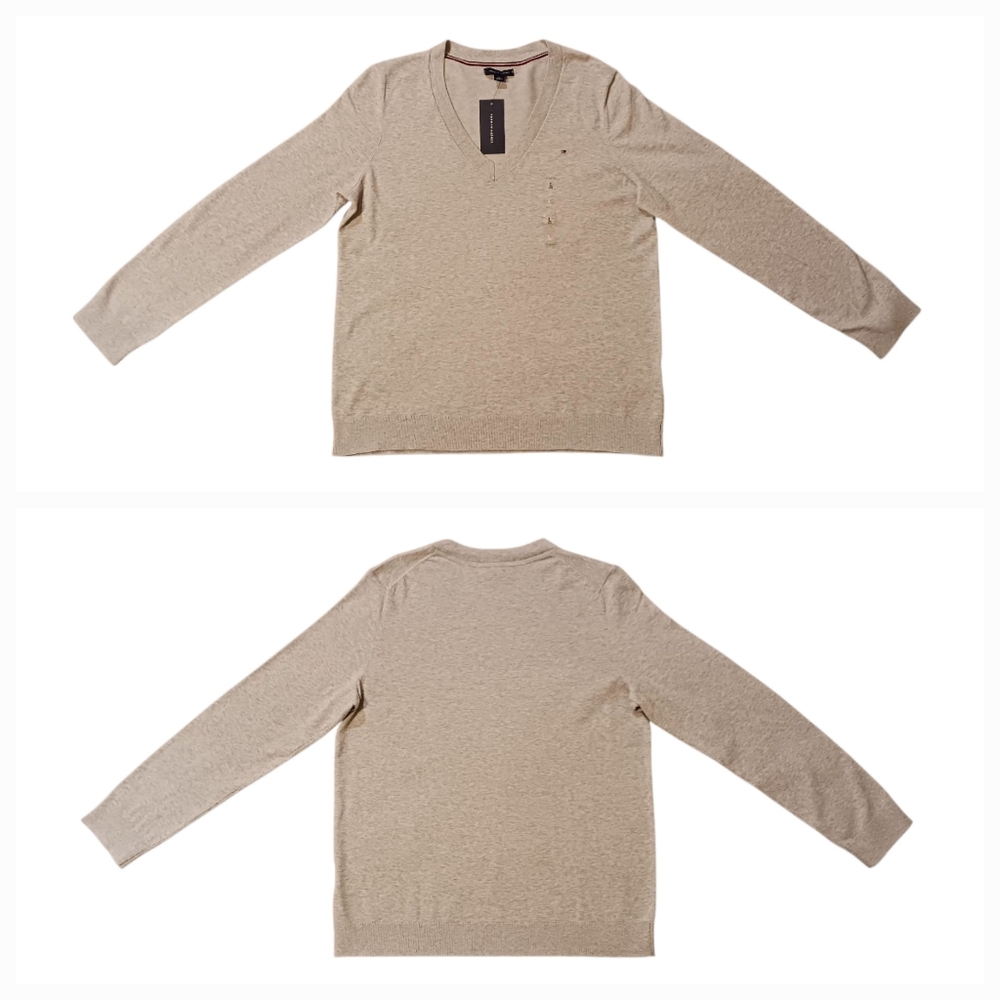 Womens Tommy Hilfiger Viscose-Blend V-Neck Sweater (L)